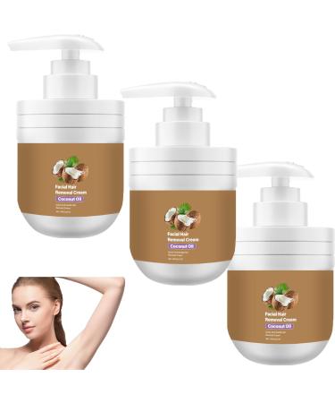 homomdy Coconut Oil Hair Removal Cream Moisturizing Soothing Gentle Quick Effective Painless for Smooth Skin No Irritation to Chin Face and Body for All 3 Pack