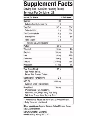 Biomental Vegan Protein Powder - Vanilla - Gluten-Free & Non-GMO - Plant-Based Protein for Weight Loss & Muscle Growth - 2 lbs - Buy Online on GoSupps.com