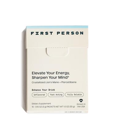 First Person Crystallized Lion s Mane Brain-Boosting Drink Crystals for Focus & Clarity Organic Fruiting Body Extract + Pterostilbene No Added Caffeine Travel-Friendly Sachets 10 Pack
