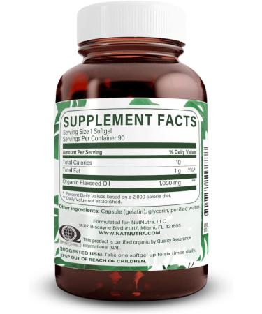 Natural Nutra Organic Flaxseed Oil Softgels 1000mg - Omega 3 6 9 for Hair Growth & Weight Loss Support - Immune & Cardiovascular Health Supplement - Flush Toxins - 90 Capsules - Buy Online on GoSupps.com
