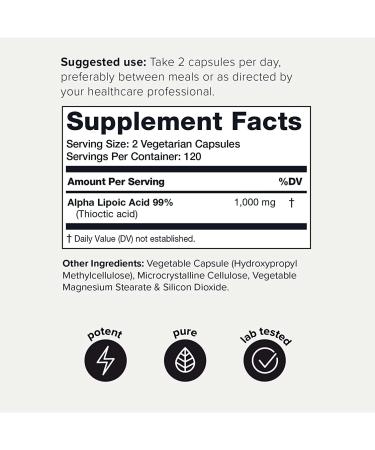Toniiq 1000mg Ultra High Strength Alpha Lipoic Acid Capsules - 99%+ USP Standard - 240 Capsules - Buy Online on GoSupps.com