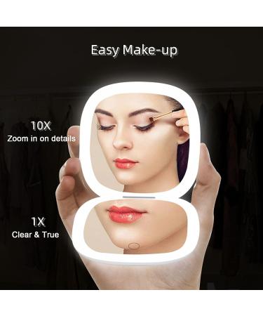 Portable LED Travel Makeup Mirror | 1x/10x Magnifying | USB Rechargeable | Touch Switch | 2-Sided Folding Mirror | 3 Colors & Brightness | Dimmable - Buy Online on GoSupps.com