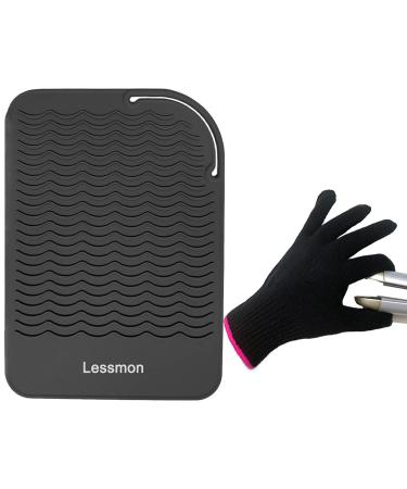 Flat iron travel mat curling iron counter protection with heat-resistant glove for curls smooth iron smooth iron and hair styling tools 22.9 x 16.5 cm black from Lessmon Black Matte+Gloves