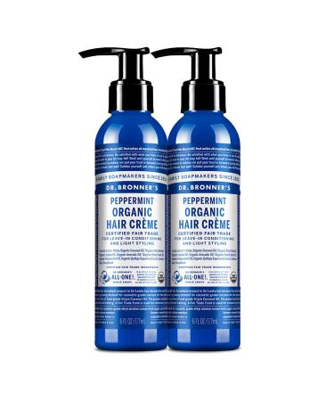 Dr. Bronner's - Organic Hair Cr me (Peppermint 6 Ounce 2-Pack) - Leave-In Conditioner and Styling Cream Made with Organic Oils Hair Cream Supports Shine and Strength Nourishes Scalp Non-GMO