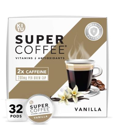 KITU SUPER COFFEE Pods, Energy & Immunity (2x Caffeine, Vitamins, Antioxidants) [Vanilla] 32 Count | Keto Coffee Pods Compatible with Keurig 2.0 K-Cup Brewers Vanilla 32 Count (Pack of 1)