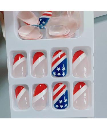 4th of July Short Square French Tip Press on Nails - Patriotic American Flag Design, 24 pcs - Buy Online on GoSupps.com