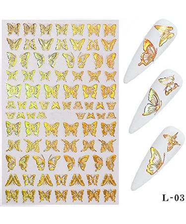 8 Sheets 3D Butterfly Shapes Nail Art Sticker Set - Laser Gold and Silver Adhesive Decorations (TZ0291) - Buy Online on GoSupps.com