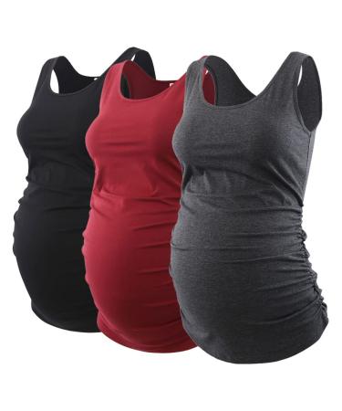 Love2Mi 3 Pcs Maternity Top Maternity Clothes Maternity Top Maternity Shirt XL Black+wine Red+dark Grey
