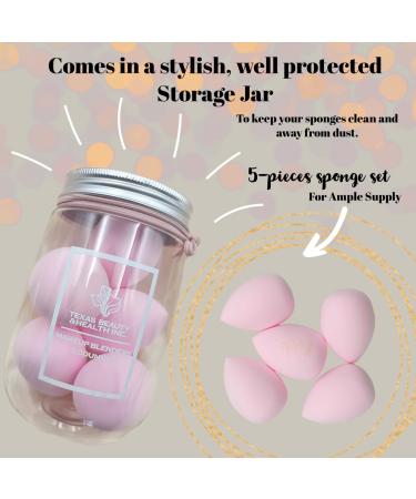 Texas Beauty & Health Makeup Sponges Set - 5 High-Density Blenders for Liquid Cream & Powder - Perfect Foundation Application (Light Pink - Buy Online on GoSupps.com