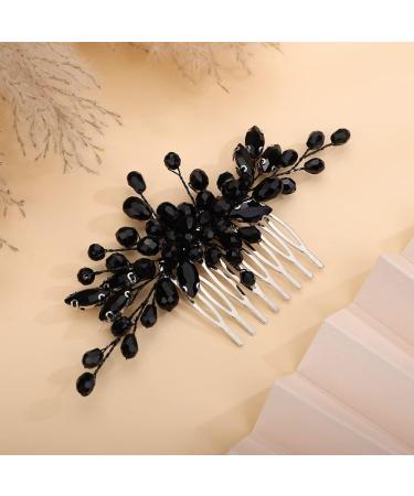 Kercisbeauty Black Rhinestones Beads Hair Comb for Wedding Brides Small Cute Handmade Hair Piece for Prom Special Events Women Girls Gothic Jewelry - Buy Online on GoSupps.com