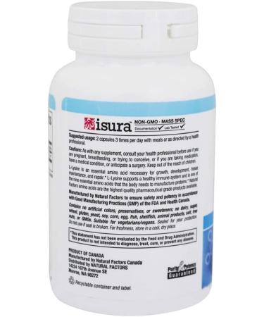 Natural Factors L-Lysine 500 mg - 90 Vegetarian Capsules | Immune Support & Amino Acid Supplement - Buy Online on GoSupps.com