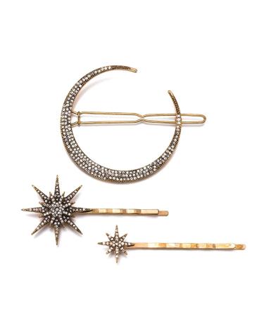 Numblartd Vintage Rhinestone Moon Snowflake Star Hair Clip Bobby Pins - Women Lady Alloy Barrettes Hairpin Side Clip Hair Accessories