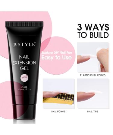 Rstyle Poly Nail Gel 80ml - Pink Art Acrylic Gel for Professional Manicure Nail Extensions & Strengthening - UV/LED Nail Polish for Natural Look & Nail Art Decoration - Buy Online on GoSupps.com