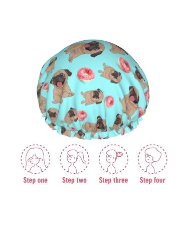 Waterproof Donuts Pug Shower Cap for Women - Reusable Luxury Fashion Bath Hair Cap - Elastic & Easy to Wear - Suitable for All Hair Types - Color 3 - Buy Online on GoSupps.com