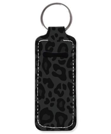 KLLRO RUO Chapstick Holder Keychain Fashion Lipstick Sleeve Lip Balm Portable Pocket Lip Gloss Tube Holder Clip-on Makeup Travel Accessories - Black Leopard