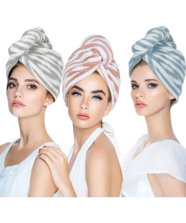 Laluztop Hair Towel Wrap for Women 3 Pack Ultra Soft Hair Drying Towels Anti-Frizz & Super Absorbent Hair Turban Suitable for Curly Long & Thick Hair Grey & Pink & Blue - Buy Online on GoSupps.com