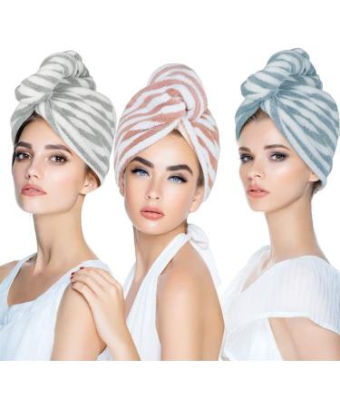 3 Pack Hair Towel Wrap for Women, Ultra Soft Hair Drying Towels, Anti-Frizz & Super Absorbent Hair Turban, Suitable for Curly, Long & Thick Hair Pink & Blue & Grey