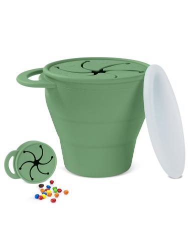 Vicloon Collapsible Silicone Baby Snack Cup Baby Snack Cup Silicone Snack Cup Non Spill Snack Pot for Baby Snack Catcher Food Cup with Lid Snack Pot for Toddler (Green) - Buy Online on GoSupps.com