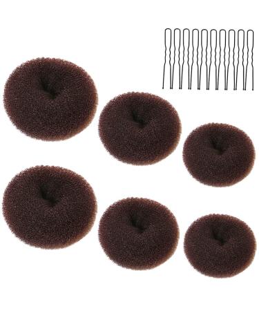 6 Pcs Hair Donut Hair Doughnut brown Bun Doughnut Brown Rings for Hair with 20 Pcs U-Shaped Hair Pins for Girls Kids and Women