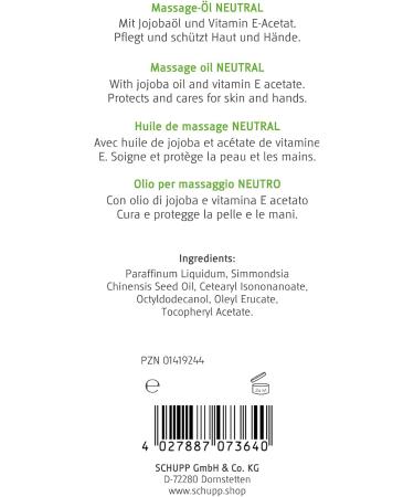 Buy Schupp Massage Oil Neutral 200ml - Premium Quality for Relaxation | Fast Worldwide Shipping - Buy Online on GoSupps.com