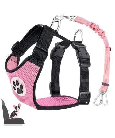 Eyin dog harness with seat belt for car 2 carabin hooks-combined with seat belt buckle child safety seat or trunk adjustable breathable dishes (pink s) pink s