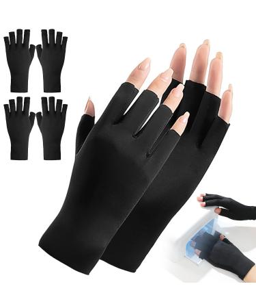 2 Pairs UV Protection Gloves Professional Gel Manicure Gloves Soft Comfortable Gloves Sun Cream Fingerless Gloves for Excursions (Black)