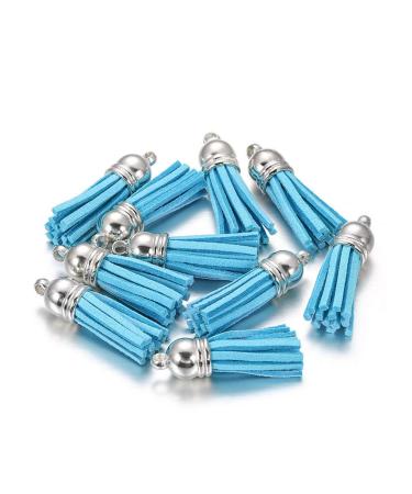 MSCFTFB 100 Pieces 1.5inch Mini Tassels Faux Suede Mala Tassel Kit for Earring Necklace Jewelry Making Garland Keychain Dreamcatcher Charms DIY Crafts (Deep SkyBlue)