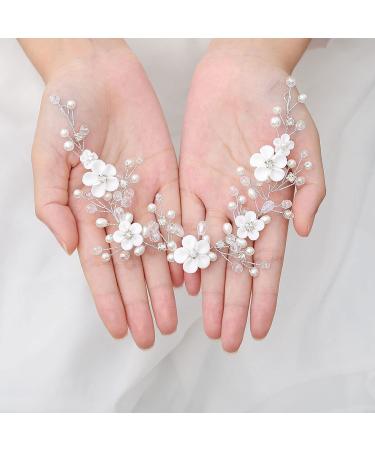 Buy Komunj Flower Hair Jewelry for Brides - Silver Pearl Wedding Hair Vines & Crystal Accessories for Women & Girls - Buy Online on GoSupps.com