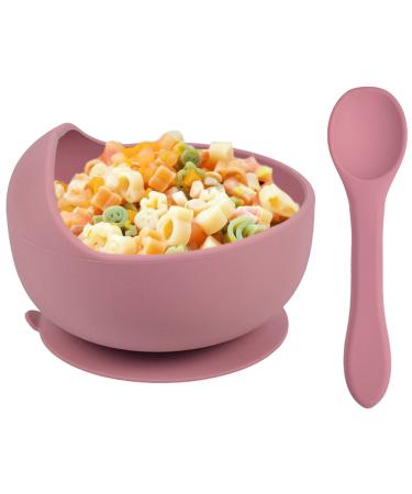 Delven Baby Bowls Spoons for Feeding Silicone Toddler Weaning Bowls Set Pink with Suction BPA Free Non Slip Easy to Clean Cutlery Tableware Set for Children Infant Girls Microwavable Dishwasher Safe