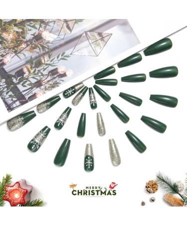 Vatocu Christmas False Snowflake Glitter Press on Nails - 24pcs | Long Ballerina Acrylic Stick-on Nails for Women and Girls - Buy Online on GoSupps.com