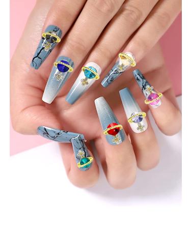 3D Gold Planet Nail Charms - 60 Pcs Shiny Saturn Shape Rhinestones for Girls Nail Art - Alloy Diamond Crystal Luxury Nail Ornament - DIY Crafts Decoration Supplies (12 Colors) - Buy Online on GoSupps.com
