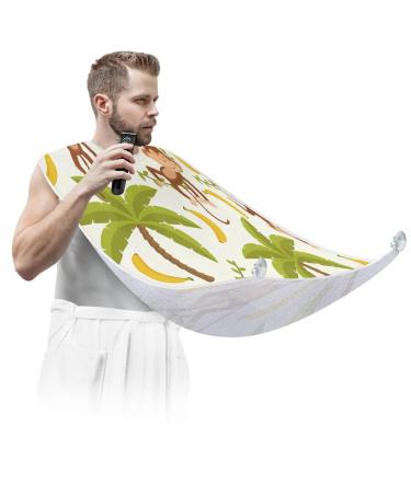 Monkey Banana Tree Beard Bib Apron Beard Bib Hair Catcher for Men Shaving and Trimming Non-Stick Waterproof Beard Cape Grooming Cloth with 2 Suction Cups Gifts for Men