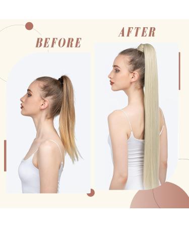 Elailite Real Hair Ponytail Extension #60 Platinum Blonde - 40cm 80g Smooth Natural Hair Braid - Buy Online on GoSupps.com