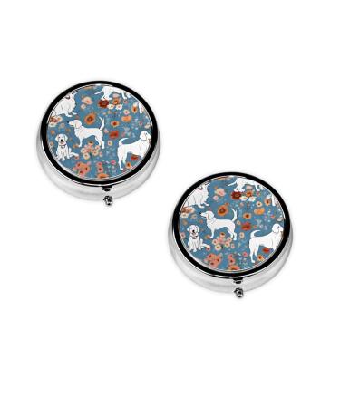 (Sweet Basset Hound Florals) Round Pill Box 3 Compartment Pill Box Mini Decorative Pocket Purse Portable Travel Medicine Tablet Vitamin Holder Organizer Pill Case