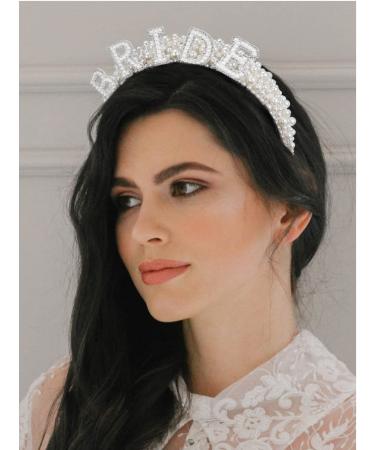 Sweetv Pearl Bride Headband for Wedding - Handmade Rhinestone Bridal Hair Accessories - Bachelorette Party Decorations and Bride to Be Headband - White - Buy Online on GoSupps.com
