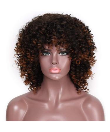 ColorfulPanda Afro Wig | Synthetic Brazilian Curly Hair for Women | Kinky Curly Short Wigs in Black Brown Ombre - Buy Online on GoSupps.com