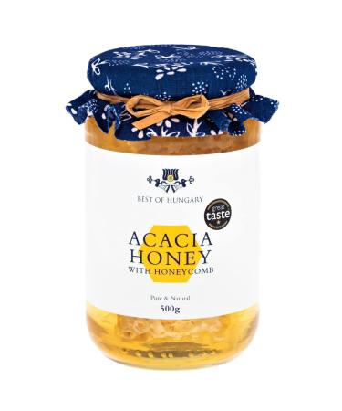 Raw Acacia Honey with Honeycomb 500g - Pure & Natural Honey with Cut Comb