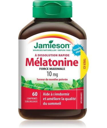 Jamieson Melatonin 5 mg Extra Strength - Chocolate Mint Flavour Fast Dissolving Tablets 100 Count & Melatonin 10 mg Max Strength - Peppermint Flavour Fast Dissolving Tablets 60 Count (Pack of 1) - Buy Online on GoSupps.com