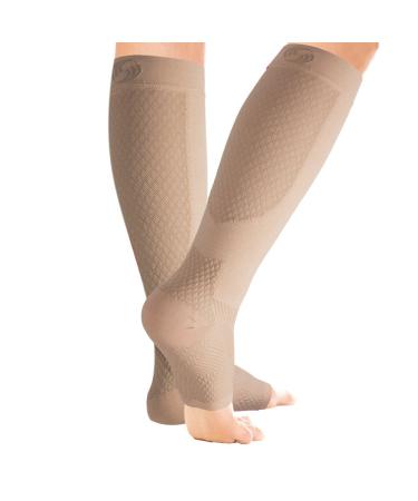 Orthosleeve FS6+ Foot and Calf Bracing Sleeve circulation booster Plantar Fasciitis Heel pain and Shin Splint Relief. 1 Pair - XL Natural X-Large Natural