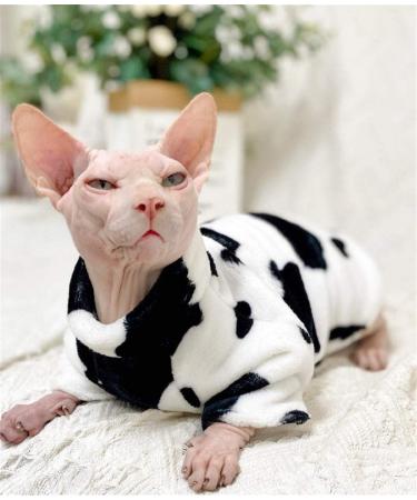 TENGTUD Hairless Cat Clothe for Sphynx Cat Plus Cashmere Black and White Winter Pet Clothes-L