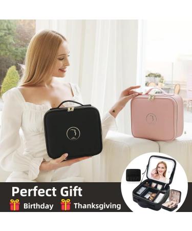 Portable Travel Makeup Case with LED Light Mirror | Waterproof Cosmetic Bag with Adjustable Brightness | Professional Organizer with Dividers - Black - Buy Online on GoSupps.com