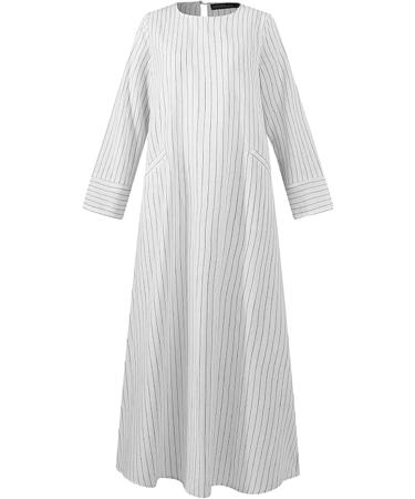 Modsgue Women's Light Kaftan | Vintage Muslim Abaya & Hijab Set | Full-Length Prayer Clothing 4XL in White - Buy Online on GoSupps.com