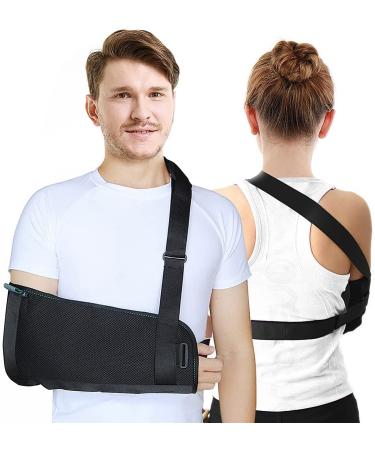 HKJD Arm Sling Shoulder with Back Belt Men & Women Shoulder Immobilizer Stabilizer for Elbow Lightweight Arm Support Brace Strap for Broken Fractured(Black Large)