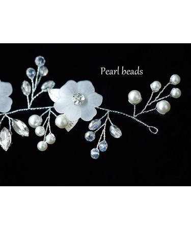 Catery Silver Crystal Pearl Hair Vine Headband for Bride Wedding - B-Silver-40CM - Buy Online on GoSupps.com