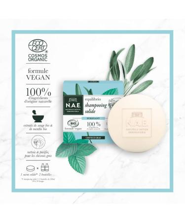 N.A.E. - Certified Organic Solid Shampoo - Purifying Oily Hair - Organic Sage and Organic Mint Extracts - Vegan Formula - 99% Natural Ingredients - 85g Soap - Buy Online on GoSupps.com