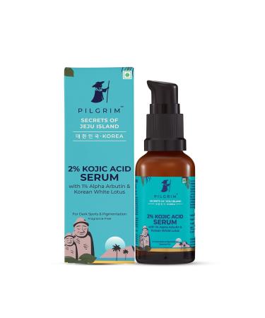 Pilgrim 2% Kojic Acid Serum for face (30 ml) with 1% Alpha Arbutin & Korean White Lotus For Acne & Darks spots| Anti-pigmentation Face Serum For Men & Women | For All Skin Types