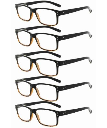 Eyekepper 5 pieces Classic Spring Hinge Reading Glasses Sun Reading Glasses Black/Yellow 5 pieces Transparent Lens 1.0 Diopter