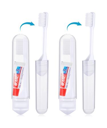 Nuen 2 pieces portable soft toothbrushes travel toothbrush foldable camping toothbrush with soft bristle mini foldable travel toothbrush with toothpastes for children adults (white) case white