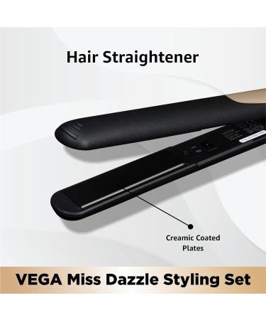 VEGA Miss Dazzle Styling Set - Ceramic Hair Straightener & 19mm Barrel Curler Combo Black | Perfect for International Shipping - Buy Online on GoSupps.com