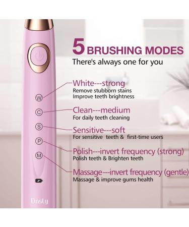 Dnsly Ultrasonic Toothbrush with 5 Modes and 8 Brush Heads - Sonic Cleaning and Whitening Toothbrush with Smart Timer and Travel Case - Rechargeable for 30 Days Use (Pink) - Buy Online on GoSupps.com